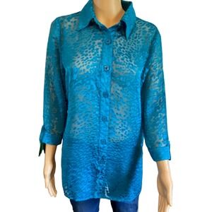 Teal Transcalent Big Shirt Draper's & Damon's Sheer Button Front Machine Wash